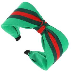 Green Knot Headband with Red & Dark Green Stripes